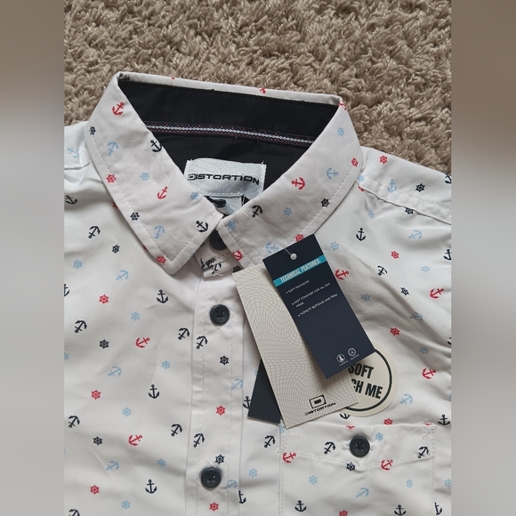 Boys' White Anchor Print Button Down Shirt - Picture 2 of 3